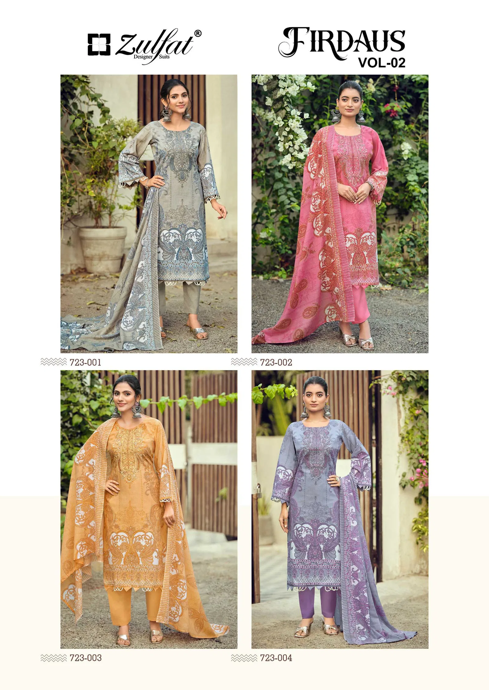 Zulfat Firdaus Vol 02 Cotton Embroidery Worked Dress Material Collection