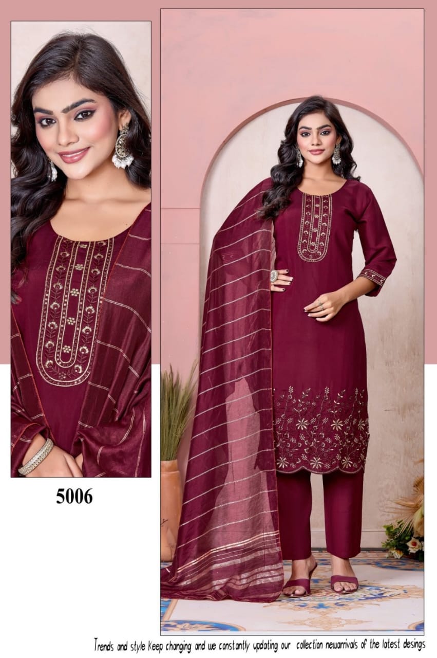 Dnp Kasture Roman Silk Kurti Pent With Dupatta