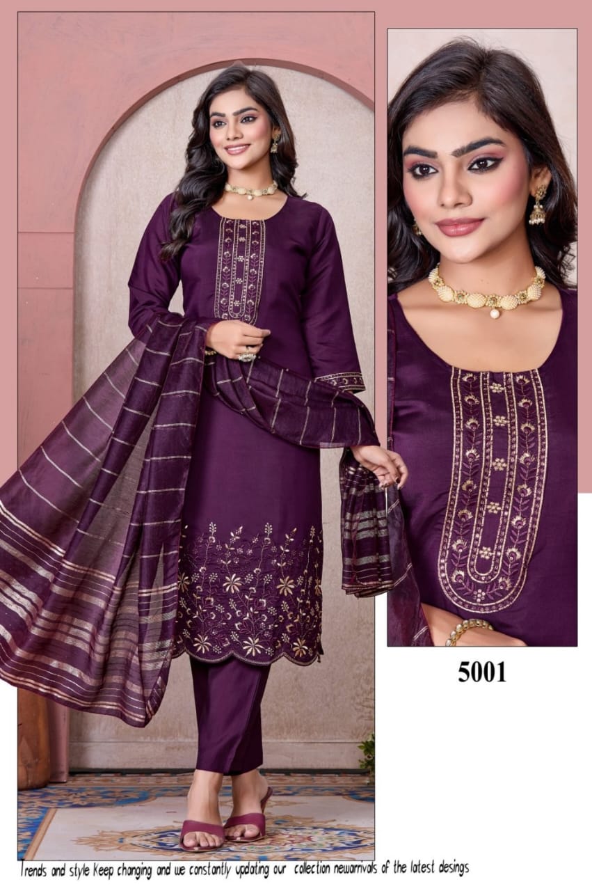 Dnp Kasture Roman Silk Kurti Pent With Dupatta