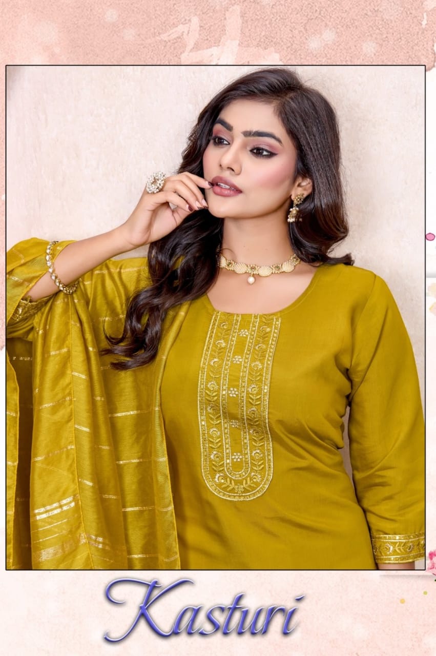 Dnp Kasture Roman Silk Kurti Pent With Dupatta