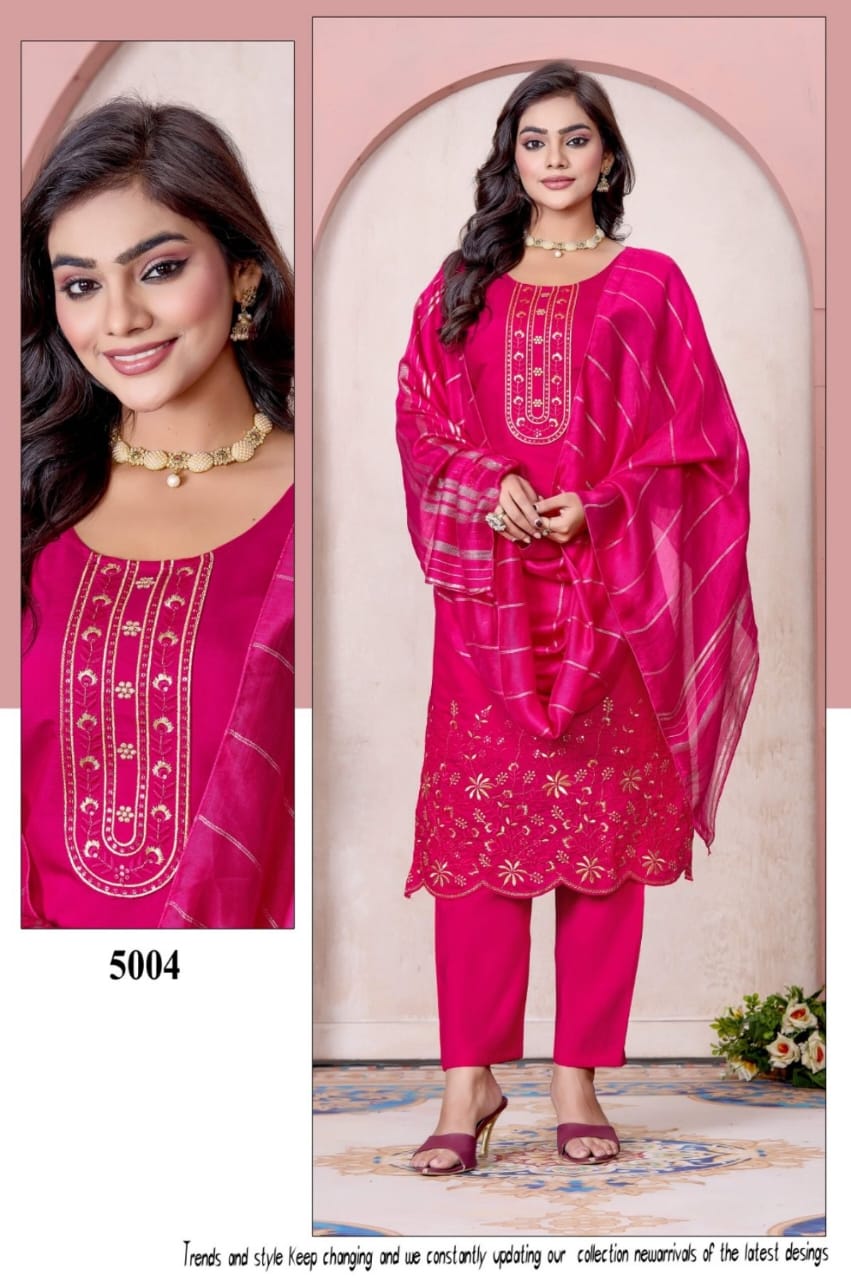 Dnp Kasture Roman Silk Kurti Pent With Dupatta