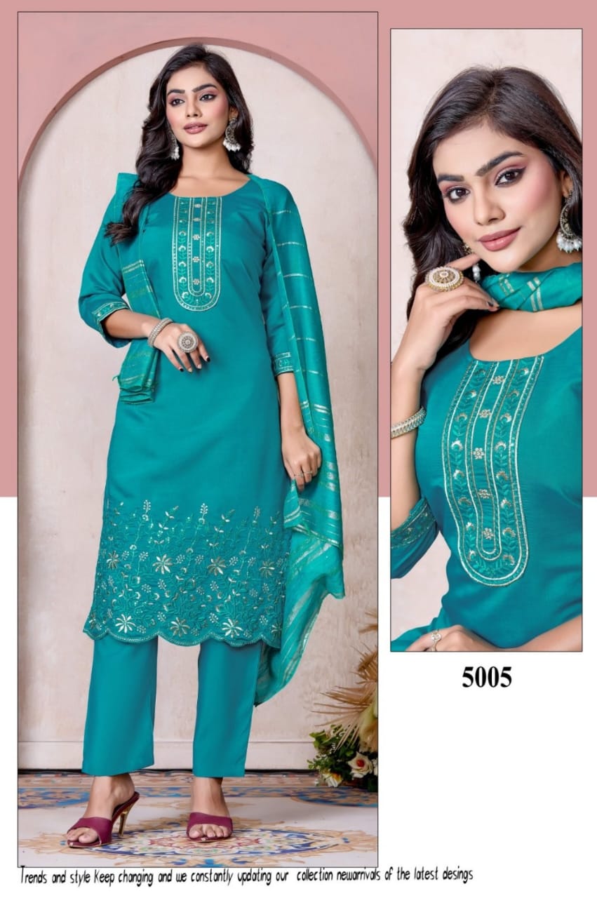 Dnp Kasture Roman Silk Kurti Pent With Dupatta