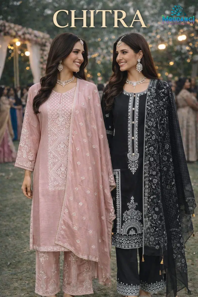 Mrudangi Chitra Chinon Silk Embroidered Designer Salwar Kameez