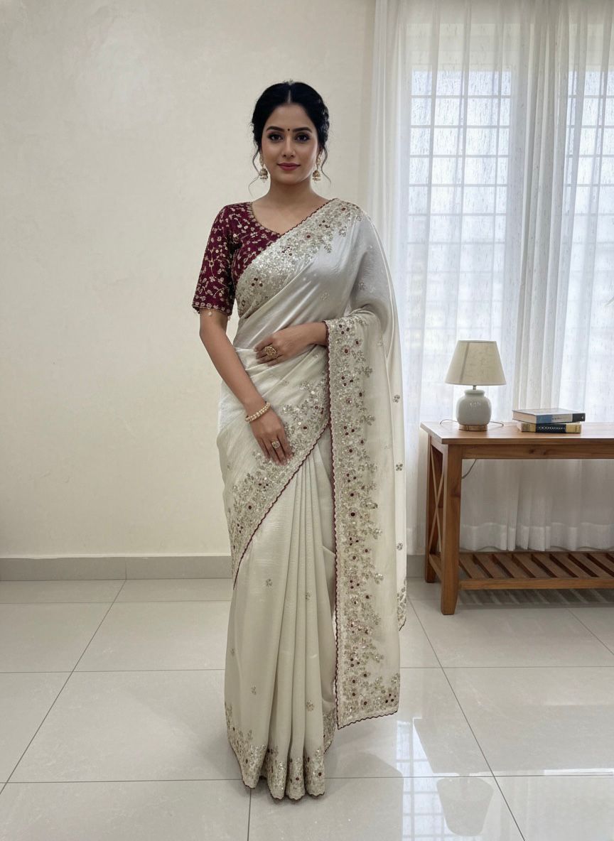 NCO Misty Vol 2 Soft Satin Silk Heavy Embroidery Sequins Thread Work Wedding Wear Saree