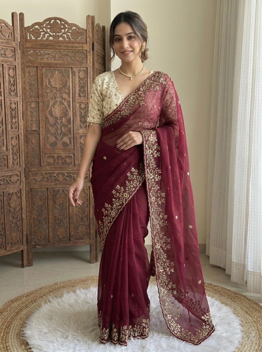 NCO Misty Vol 2 Soft Satin Silk Heavy Embroidery Sequins Thread Work Wedding Wear Saree