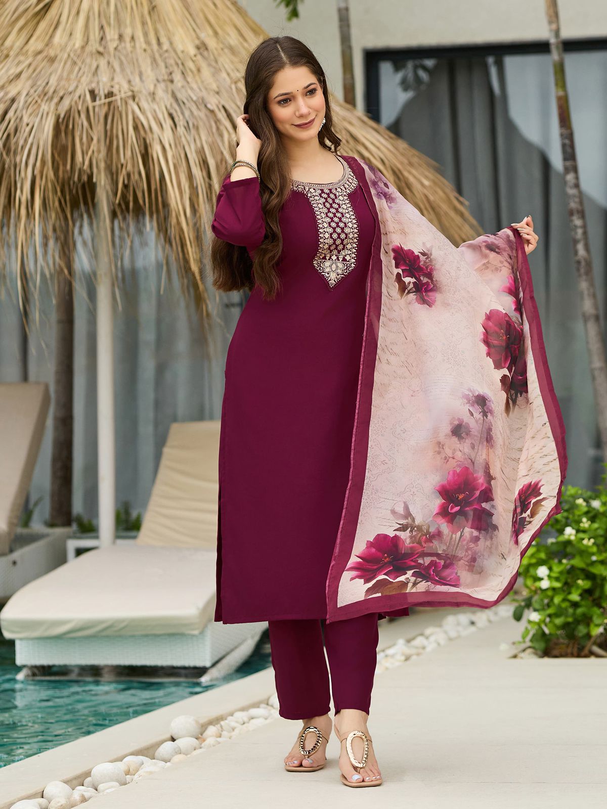 NCO 82 Viscose Rayon Sequins Coading Embroidery Work Kurti Bottom With Dupatta