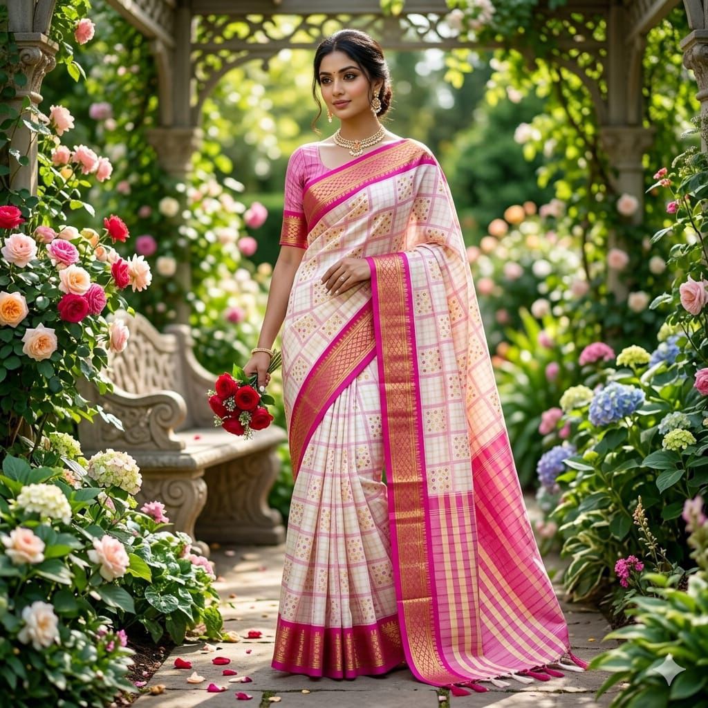 NCO 83 Pure Cotton Silk Zari Weaving Chex Print All Over Saree