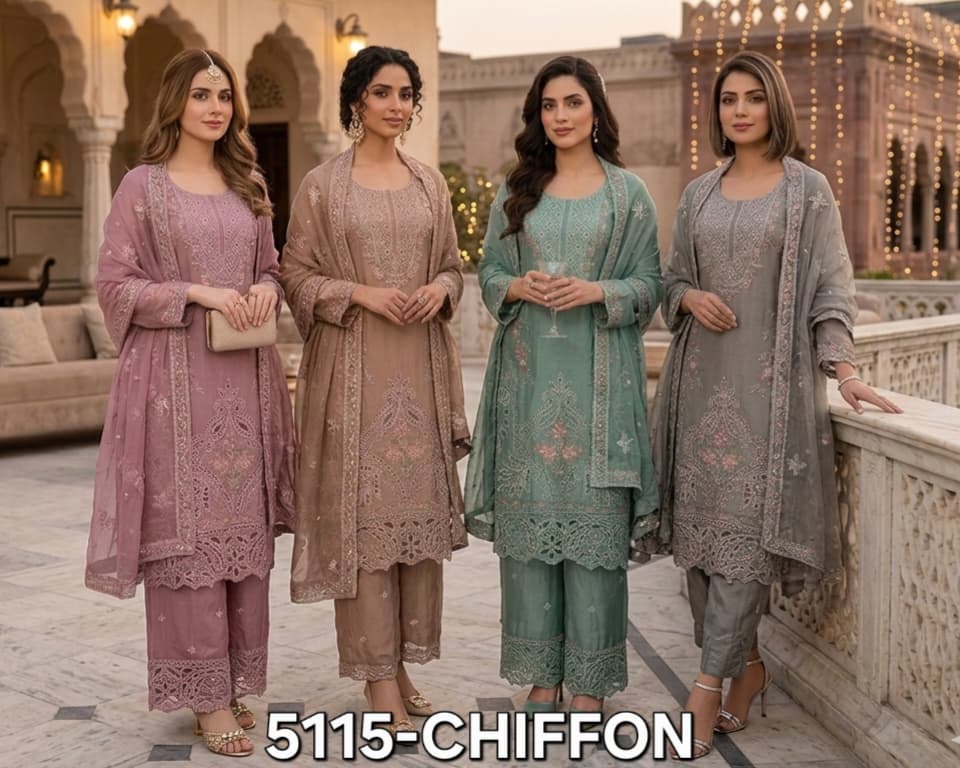 FM 5115 Chiffon Readymade Top With PLazzo And Dupatta