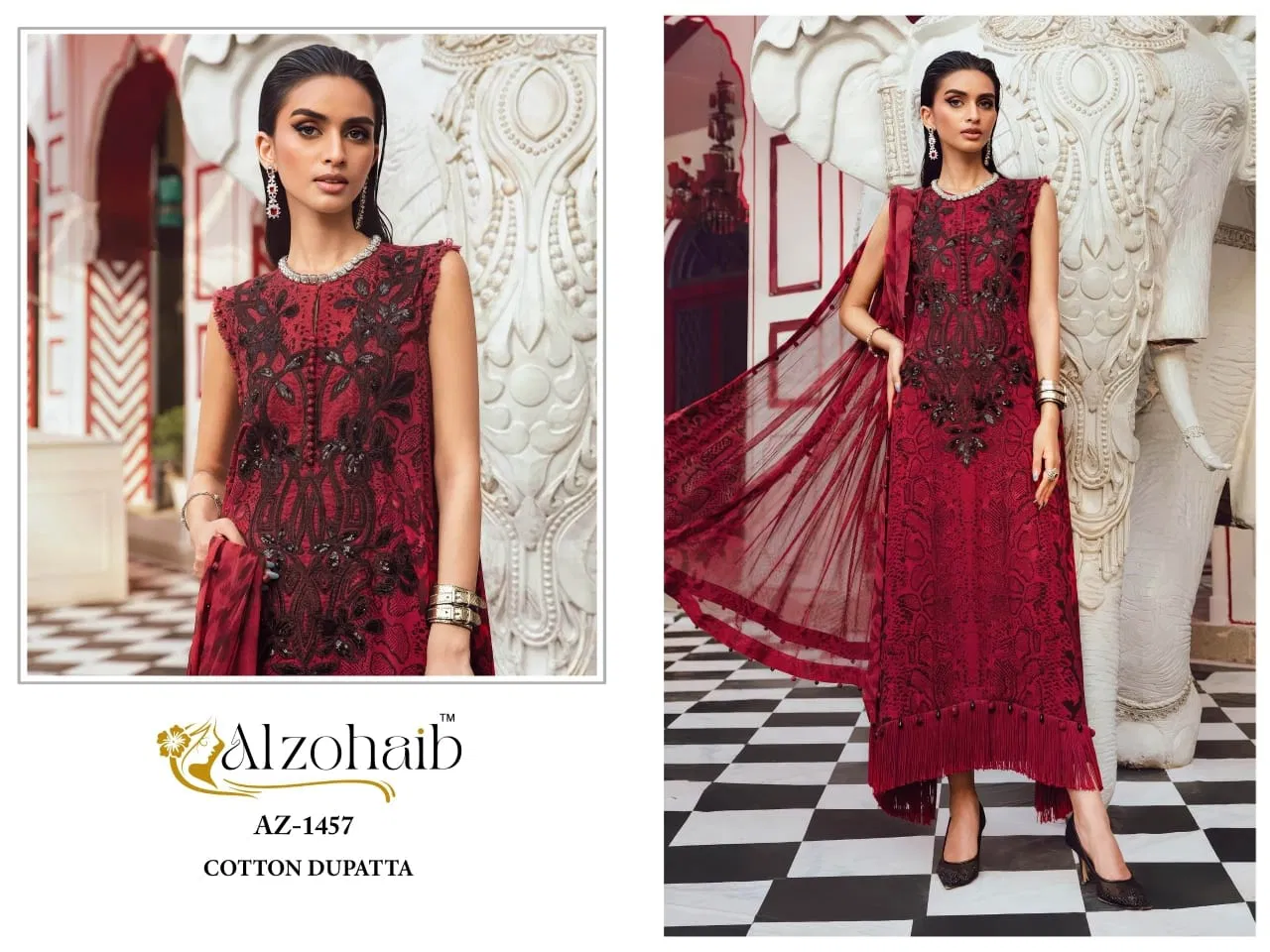Alzohaib Az 1456 And 1457 And 1464 C And D Chiffon Dupatta Cotton Salwar Kameez