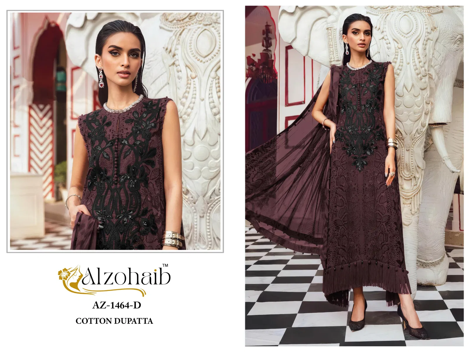 Alzohaib Az 1456 And 1457 And 1464 C And D Chiffon Dupatta Cotton Salwar Kameez