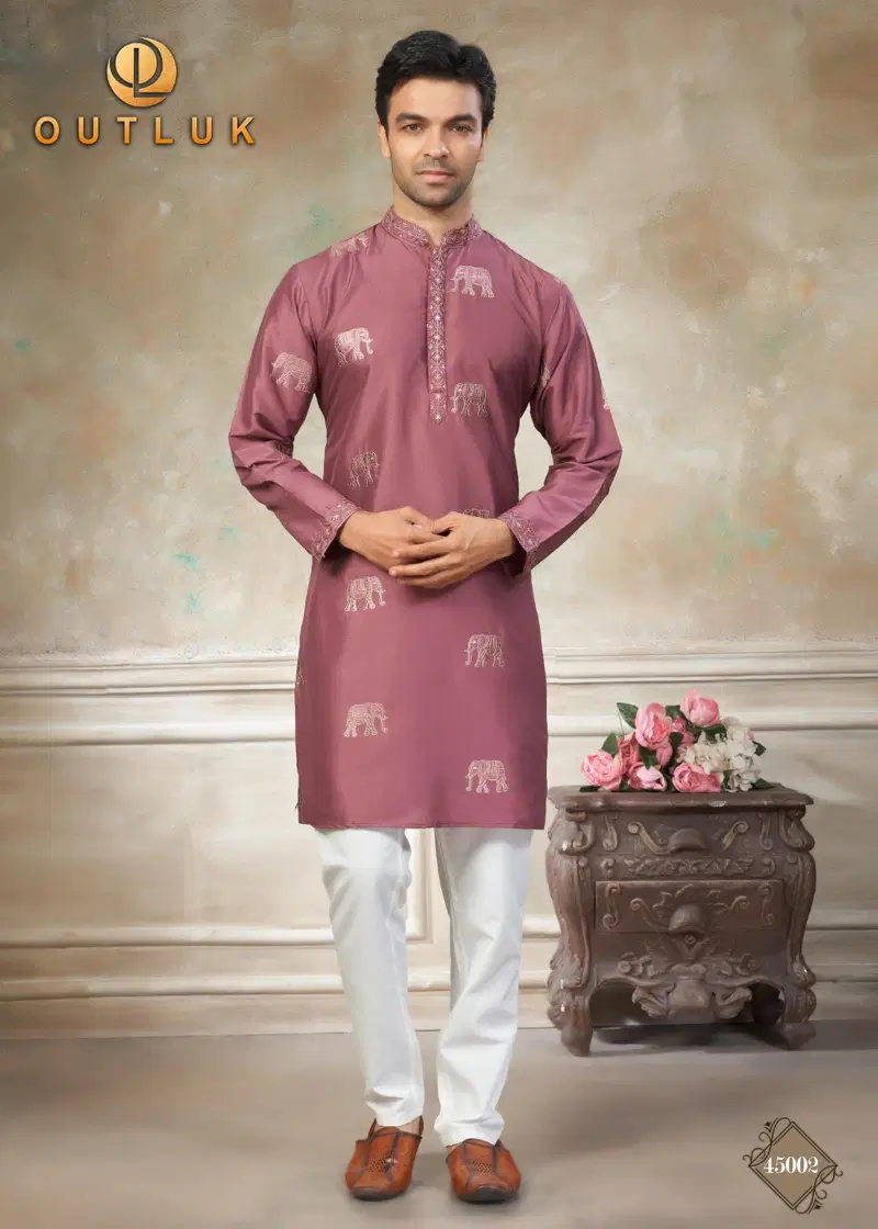 Outluk Wedding 45 Silk Embroidery Worked Kurta And Pajama Collection