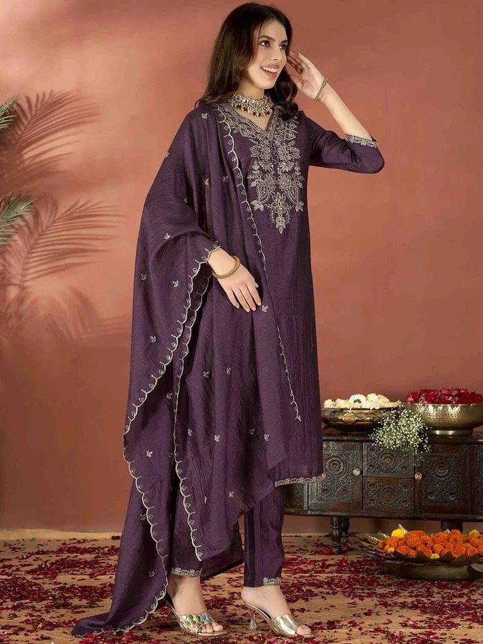 NCO 85 Vichitra Silk Sequins Coading Embroidery Kurti Bottom With Dupatta