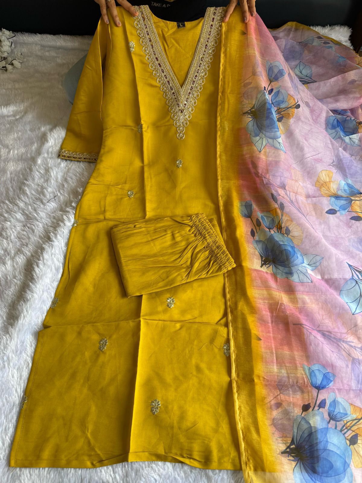 NCO 86 Roman Silk Embroidery Kurti Bottom With Dupatta