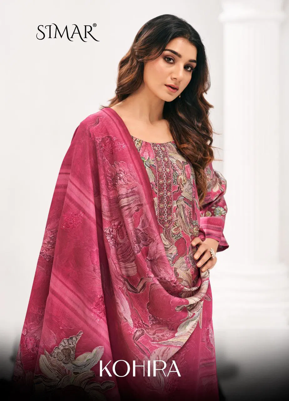 Glossy Simar Kohira Muslin Digital Print Embroidery Worked Salwar Kameez