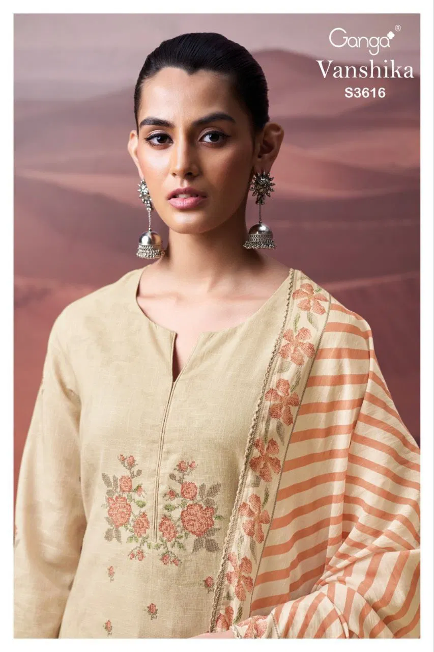 Ganga Vanshika S 3616 Cotton Linen Printed Dress Material