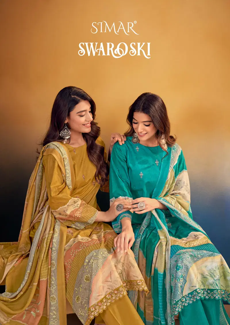 Glossy Simar Swaroski Lawn Cotton With Embroidery Worked Salwar Kameez