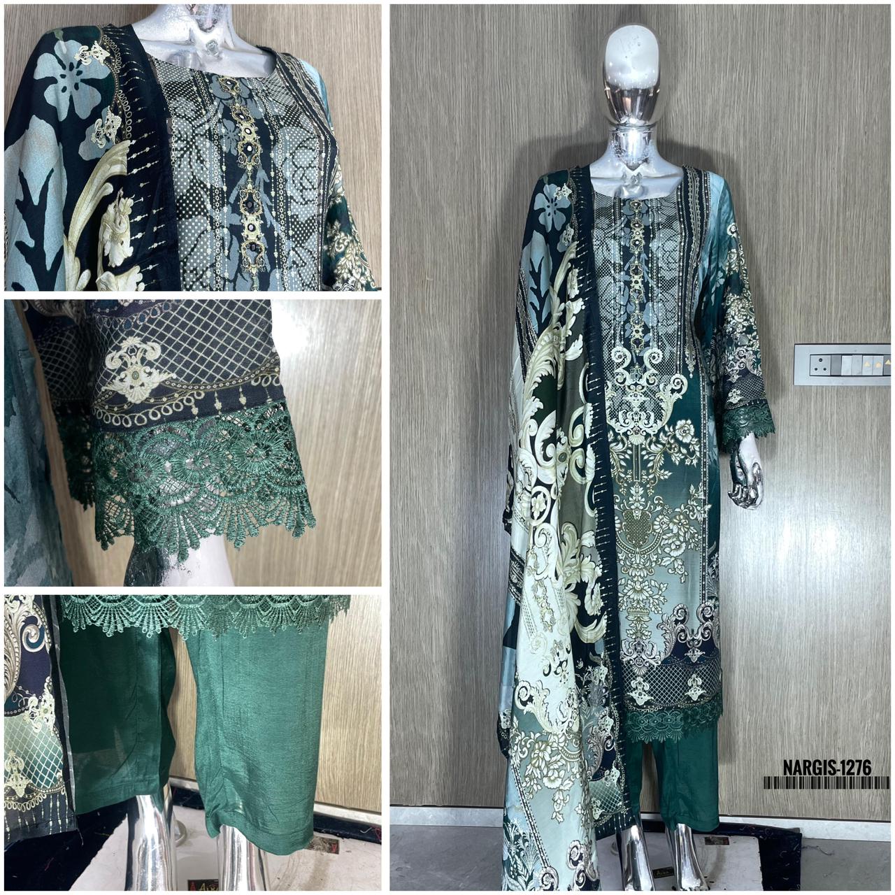 Swt Nargis Vol 17 Muslin Digital Printed With Handwork Kurti Bottom With Dupatta