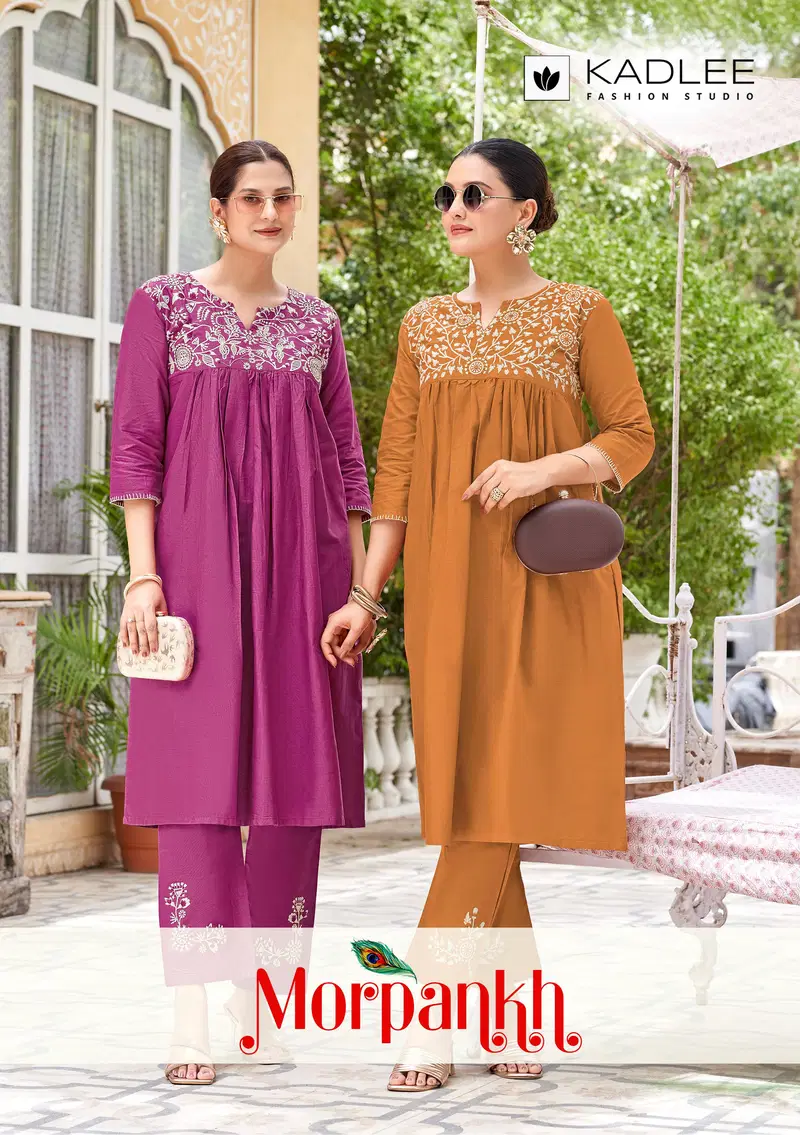 Kadlee Morpankh Rayon With Thread Worked Kurti With Bottom Collection