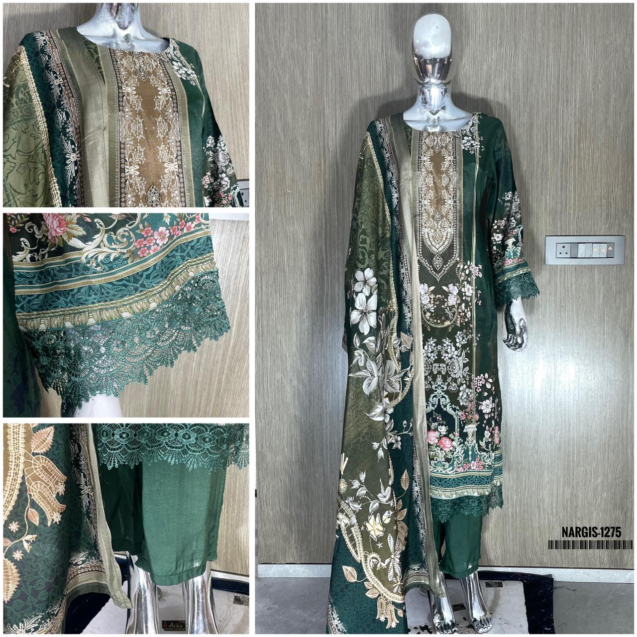 Swt Nargis Vol 18 Muslin Digital Printed With Handwork Kurti Bottom With Dupatta