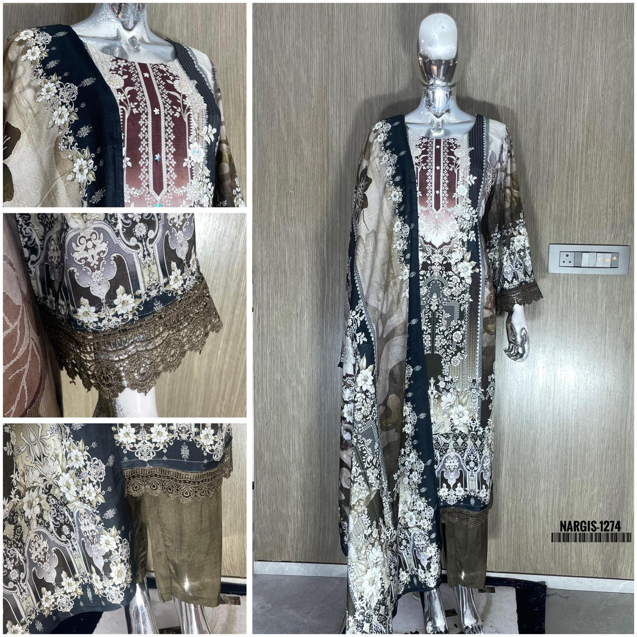 Swt Nargis Vol 19 Muslin Digital Printed With Handwork Kurti Bottom With Dupatta