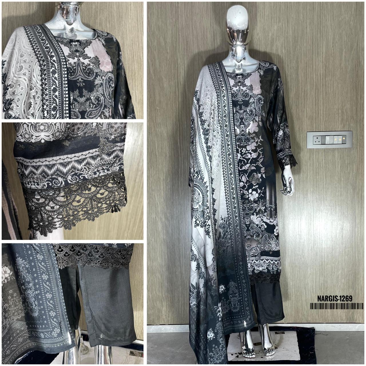 Swt Nargis Vol 23 Muslin Digital Printed With Handwork Kurti Bottom With Dupatta