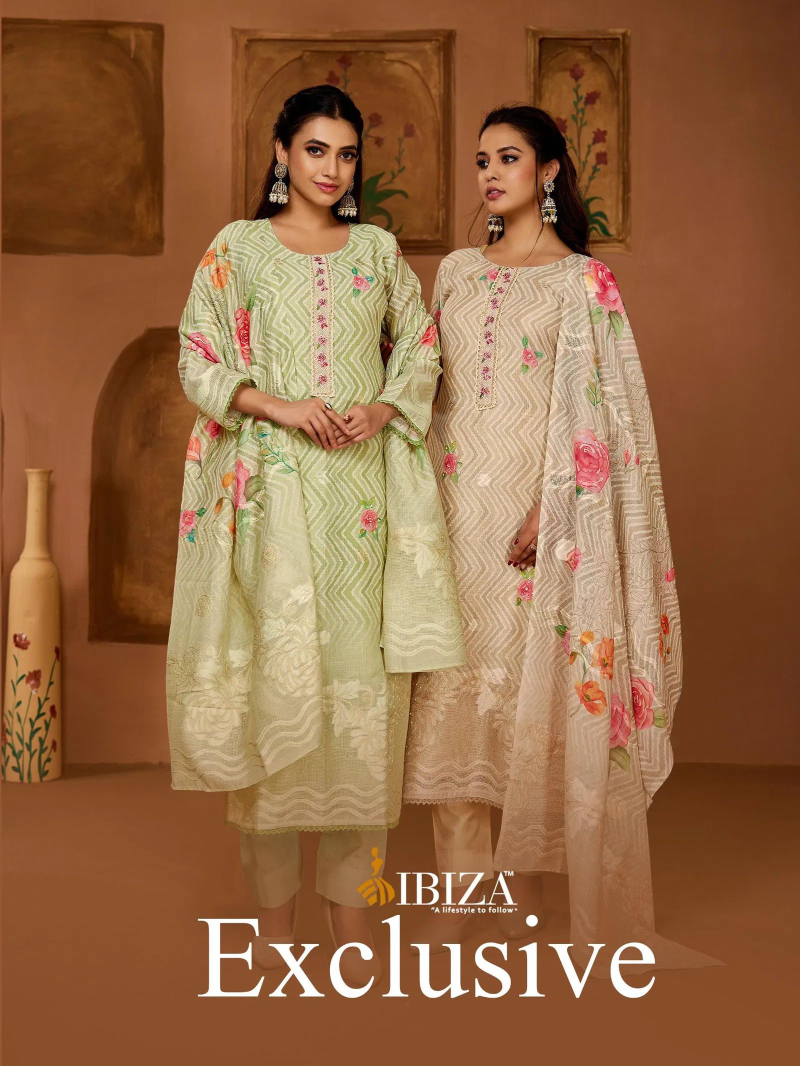 Ibiza Exclusive Linen Jacquard Digital Prints With Handworked Salwar Kameez