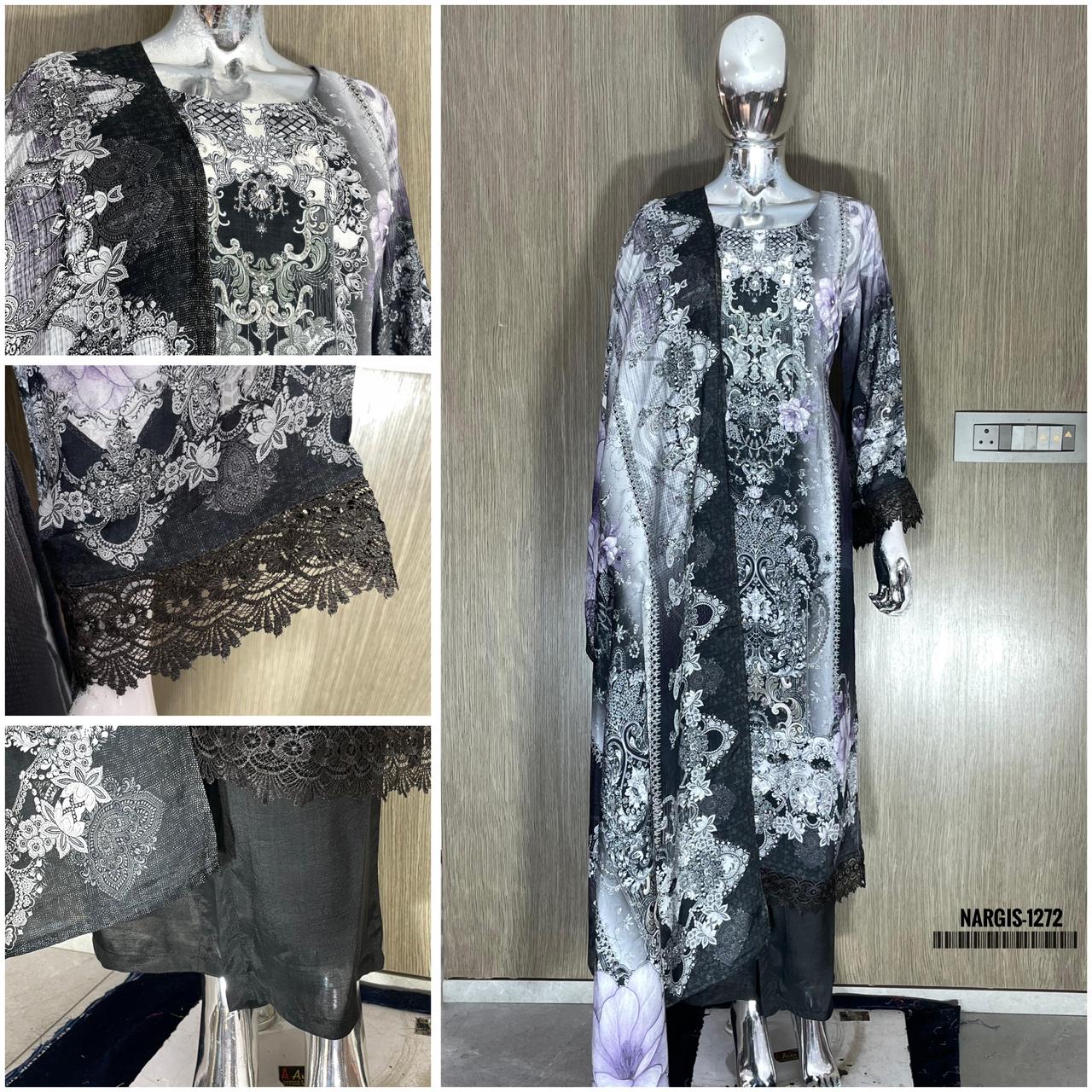 Swt Nargis Vol 24 Muslin Digital Printed With Handwork Kurti Bottom With Dupatta