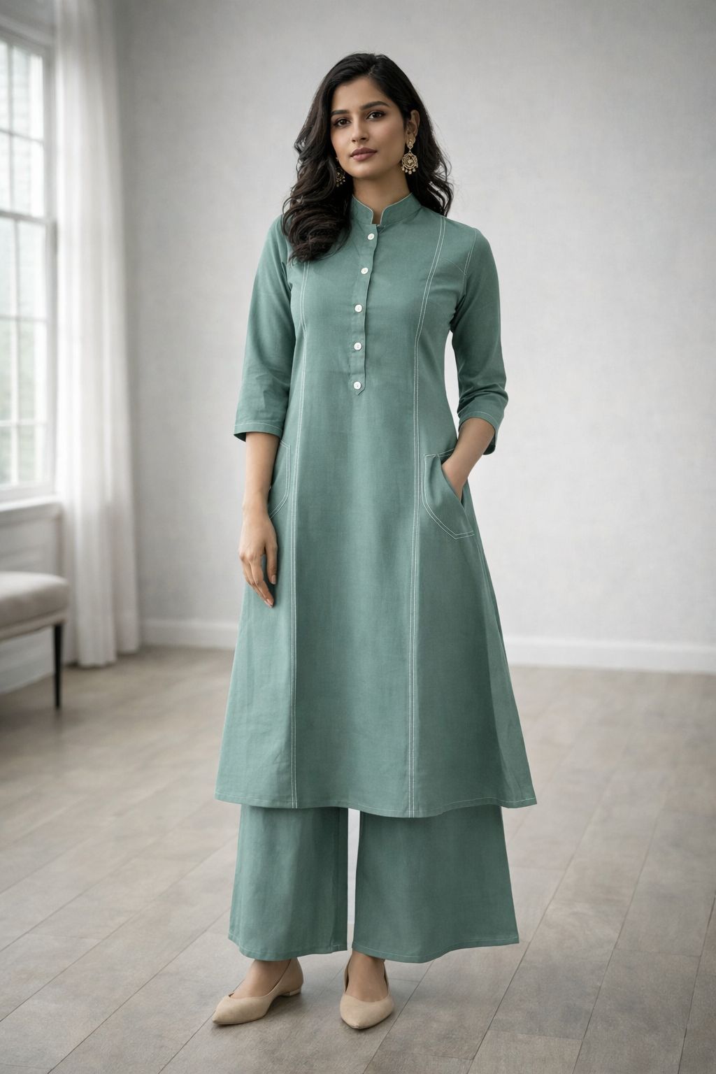 Naisha K 751 Pure Khadi Cotton A Line Kurti With Bottom Collection