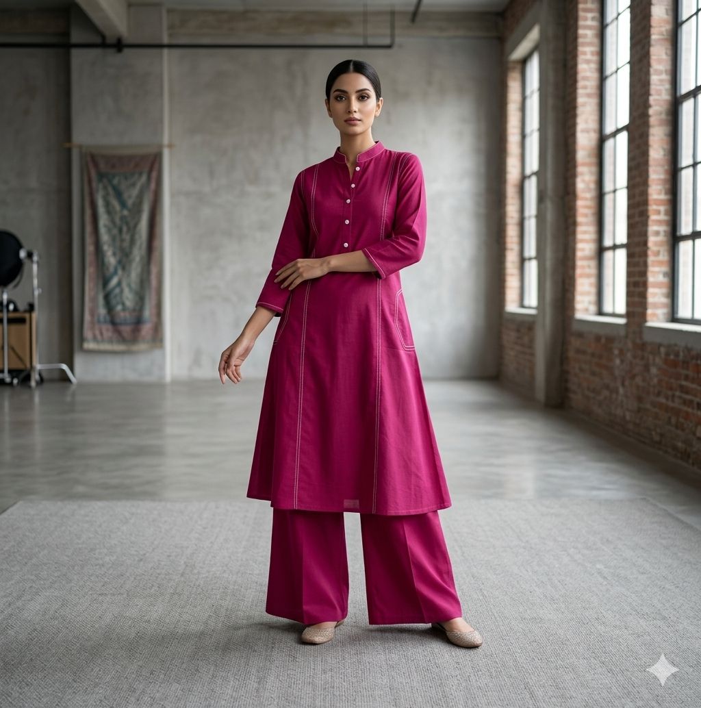 Naisha K 751 Pure Khadi Cotton A Line Kurti With Bottom Collection