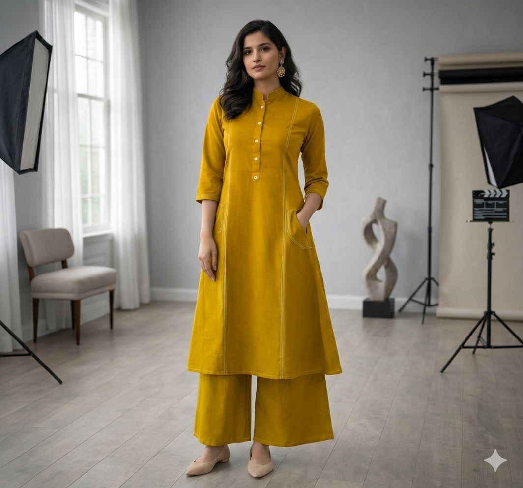 Naisha K 751 Pure Khadi Cotton A Line Kurti With Bottom Collection