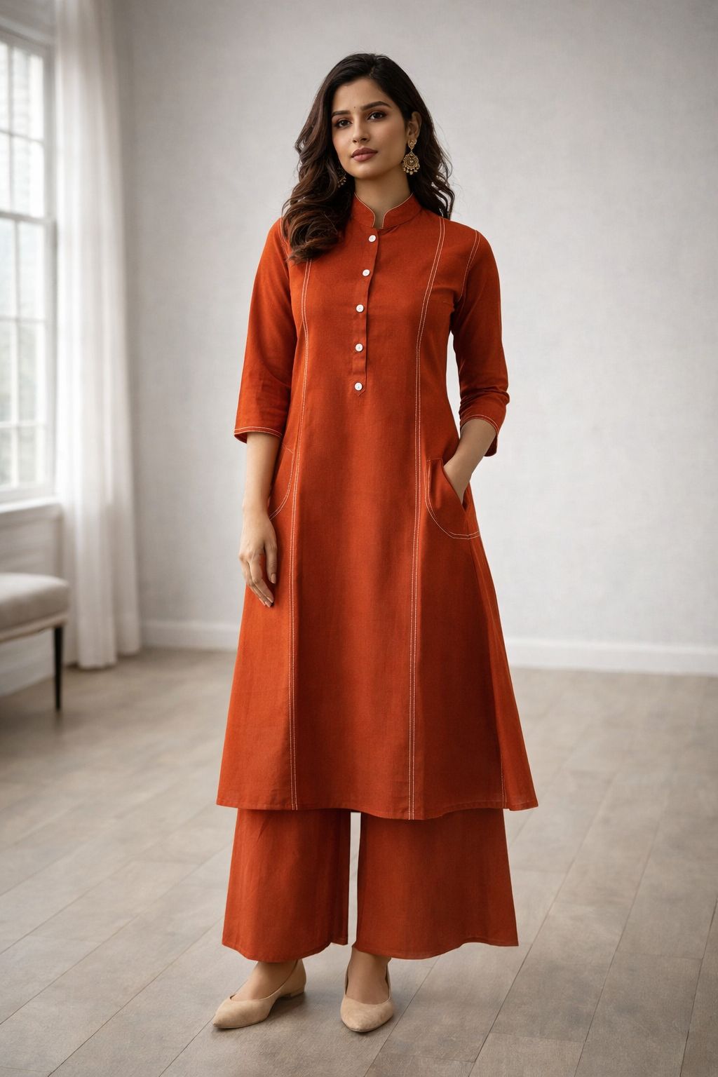Naisha K 751 Pure Khadi Cotton A Line Kurti With Bottom Collection