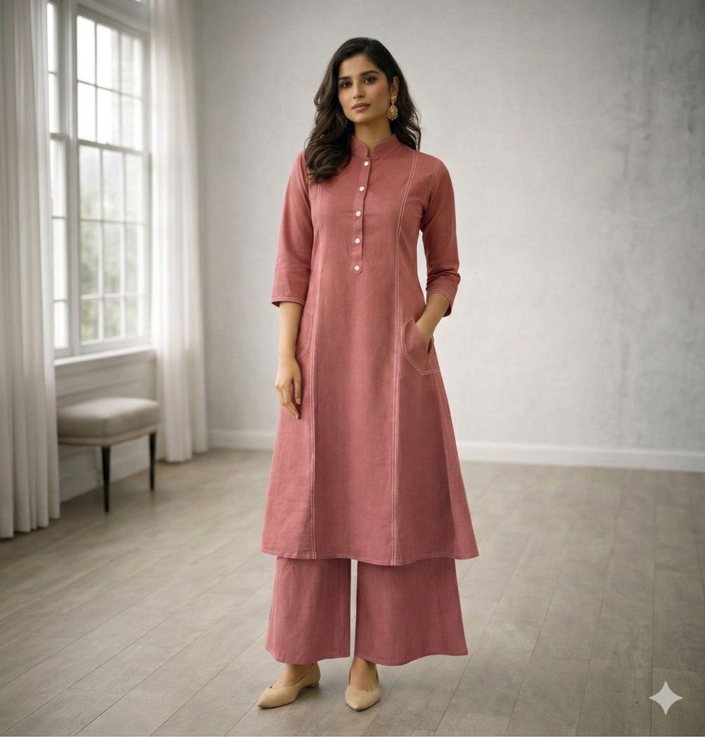 Naisha K 751 Pure Khadi Cotton A Line Kurti With Bottom Collection