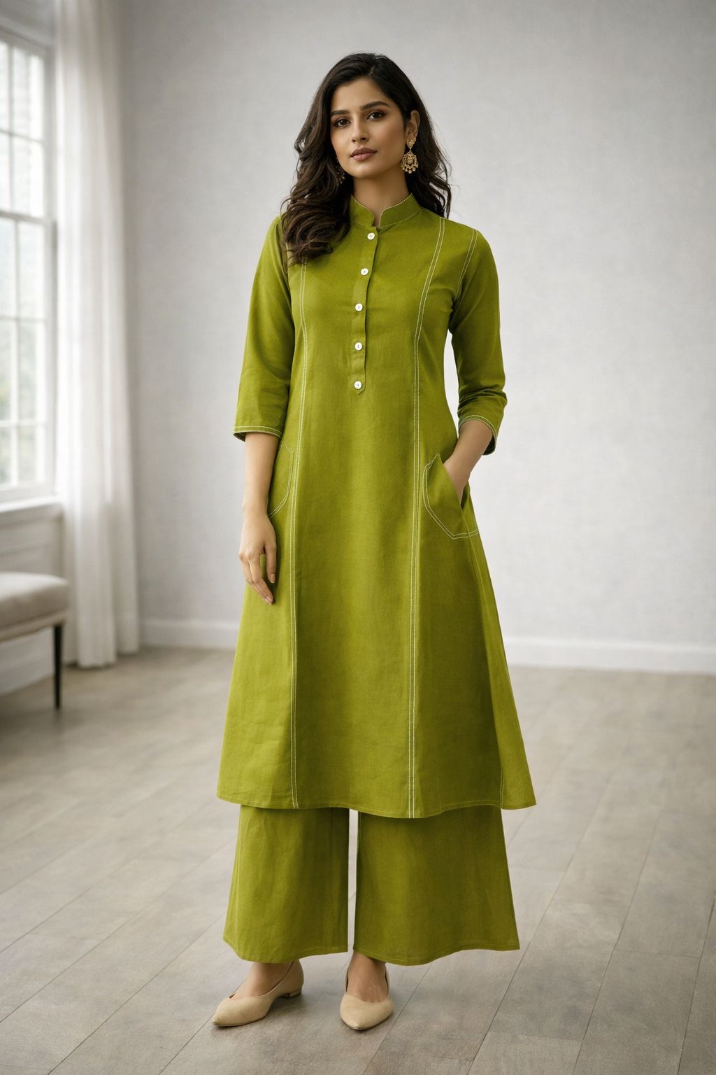 Naisha K 751 Pure Khadi Cotton A Line Kurti With Bottom Collection