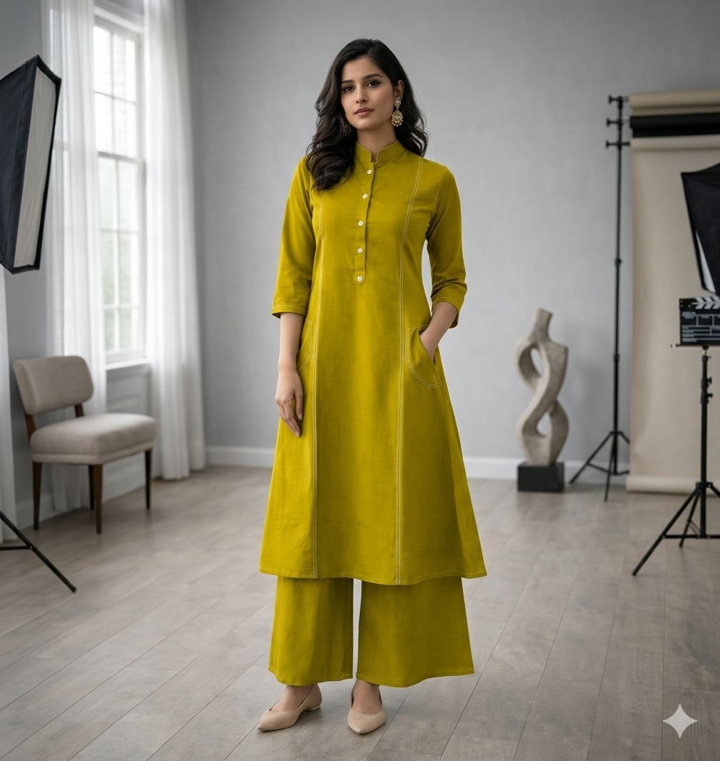 Naisha K 751 Pure Khadi Cotton A Line Kurti With Bottom Collection