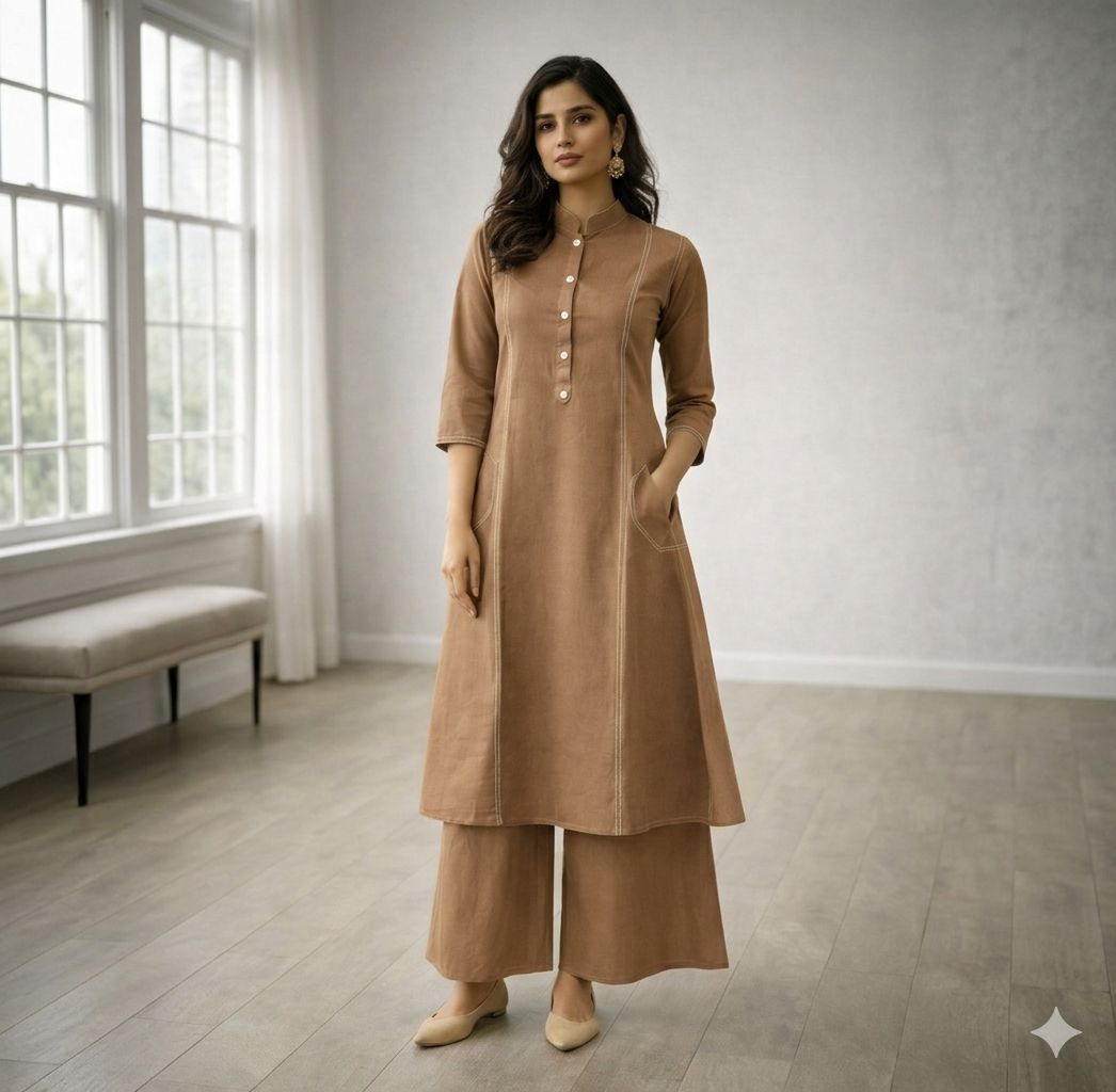 Naisha K 751 Pure Khadi Cotton A Line Kurti With Bottom Collection