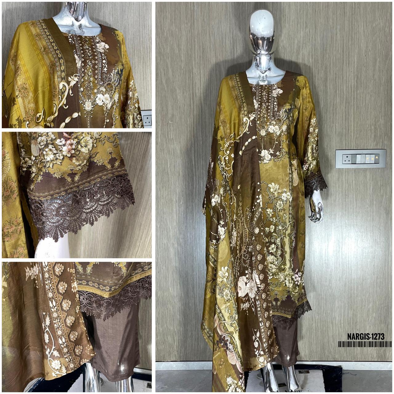 Swt Nargis Vol 25 Muslin Digital Printed With Handwork Kurti Bottom With Dupatta