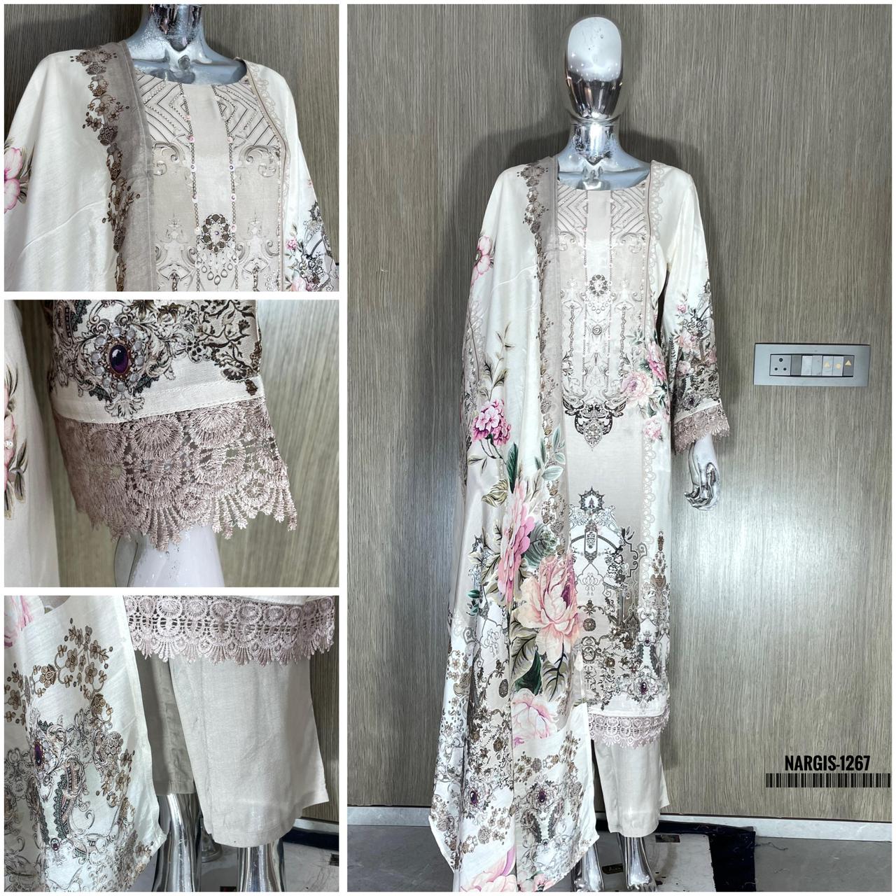 Swt Nargis Vol 26 Muslin Digital Printed With Handwork Kurti Bottom With Dupatta