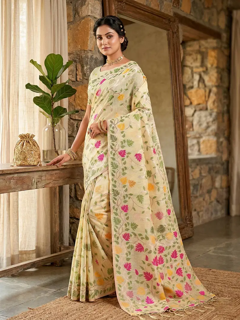Ast Lovely Lady Soft Linen Cotton Fancy Party Wear Saree Collection
