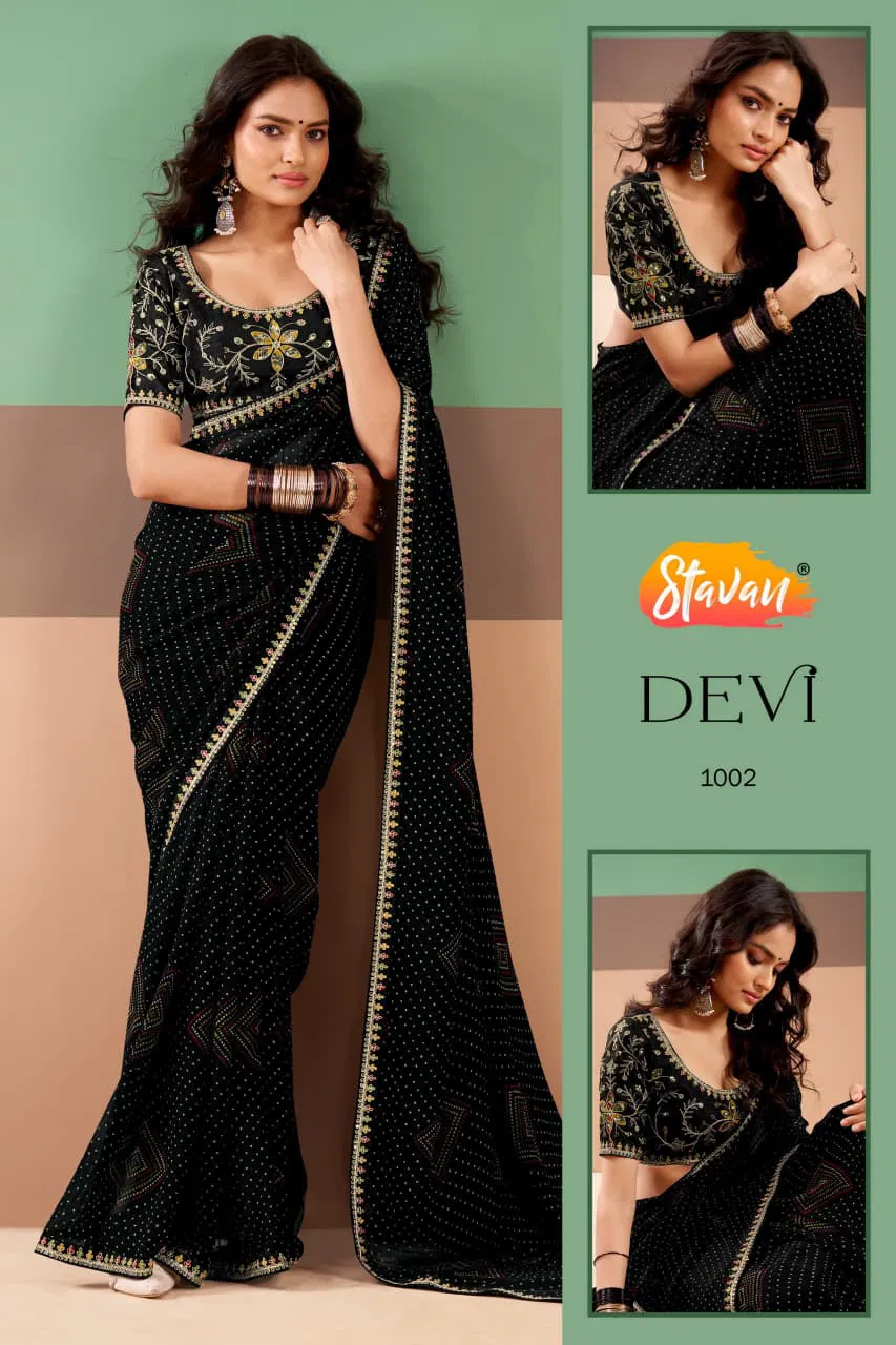 Stavan Devi Georgette Fancy Party Wear Saree Collection