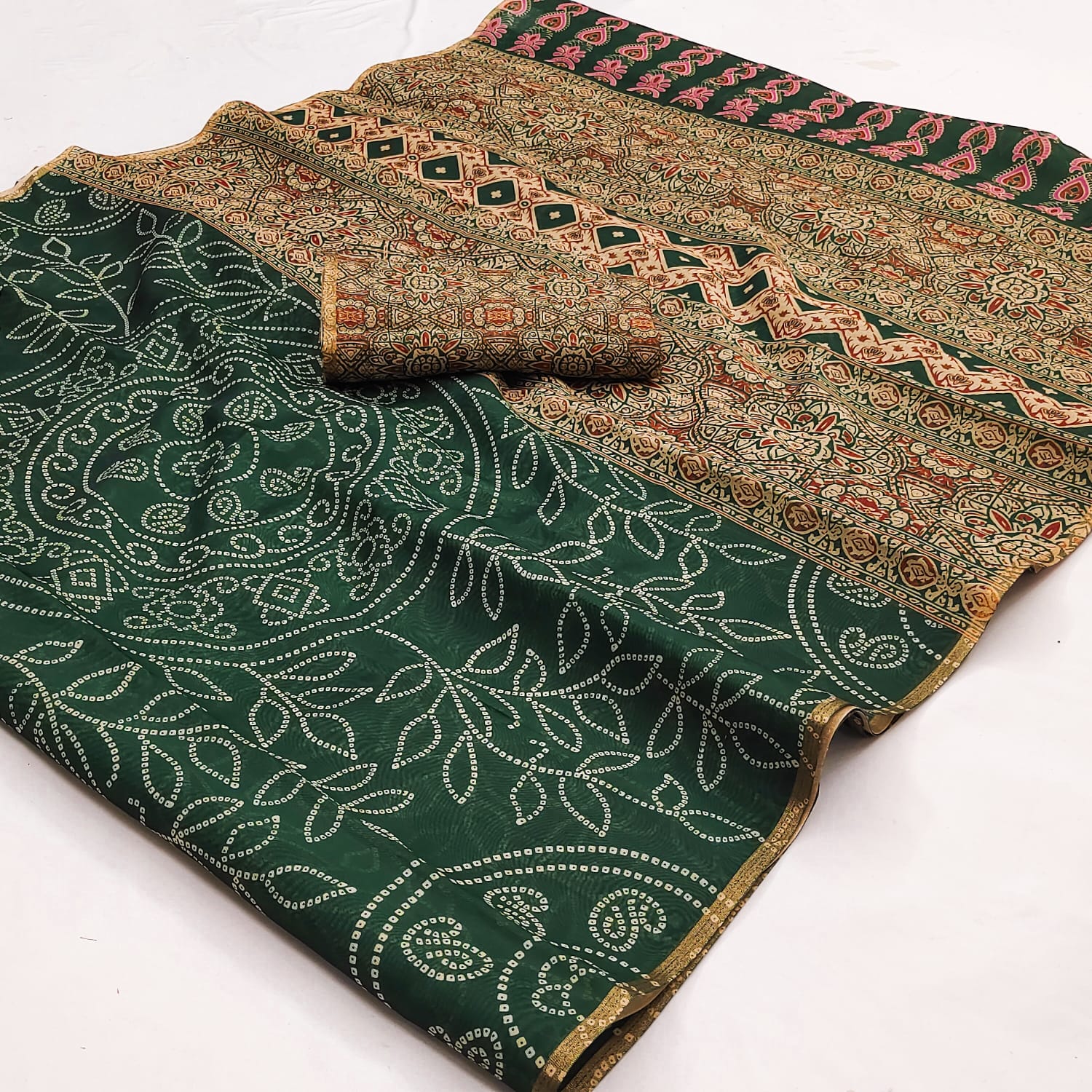 Rajyog Kazari Vol 1 Chanderi Linen with Ajrkah Kalamkari Print Saree