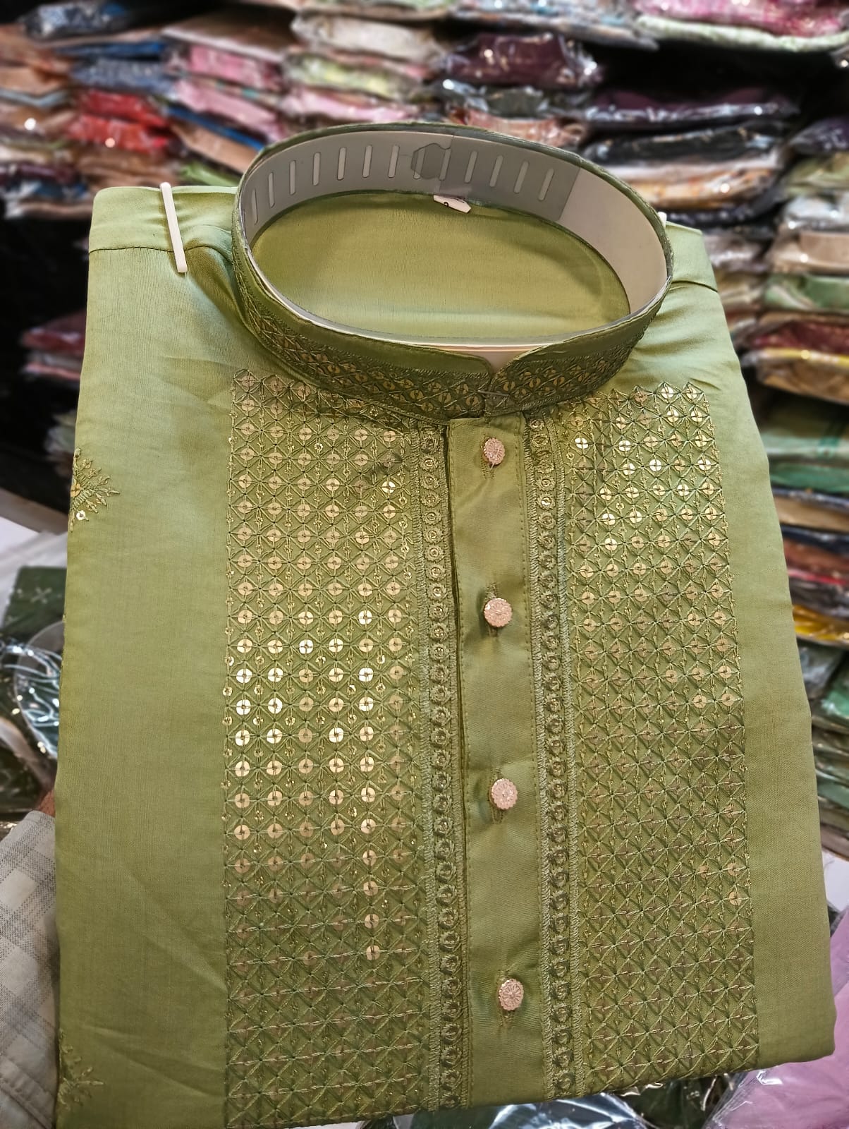 Lekha Mald 15 Malai Satin Embroidery Galla Work Mens Kurta Pajama