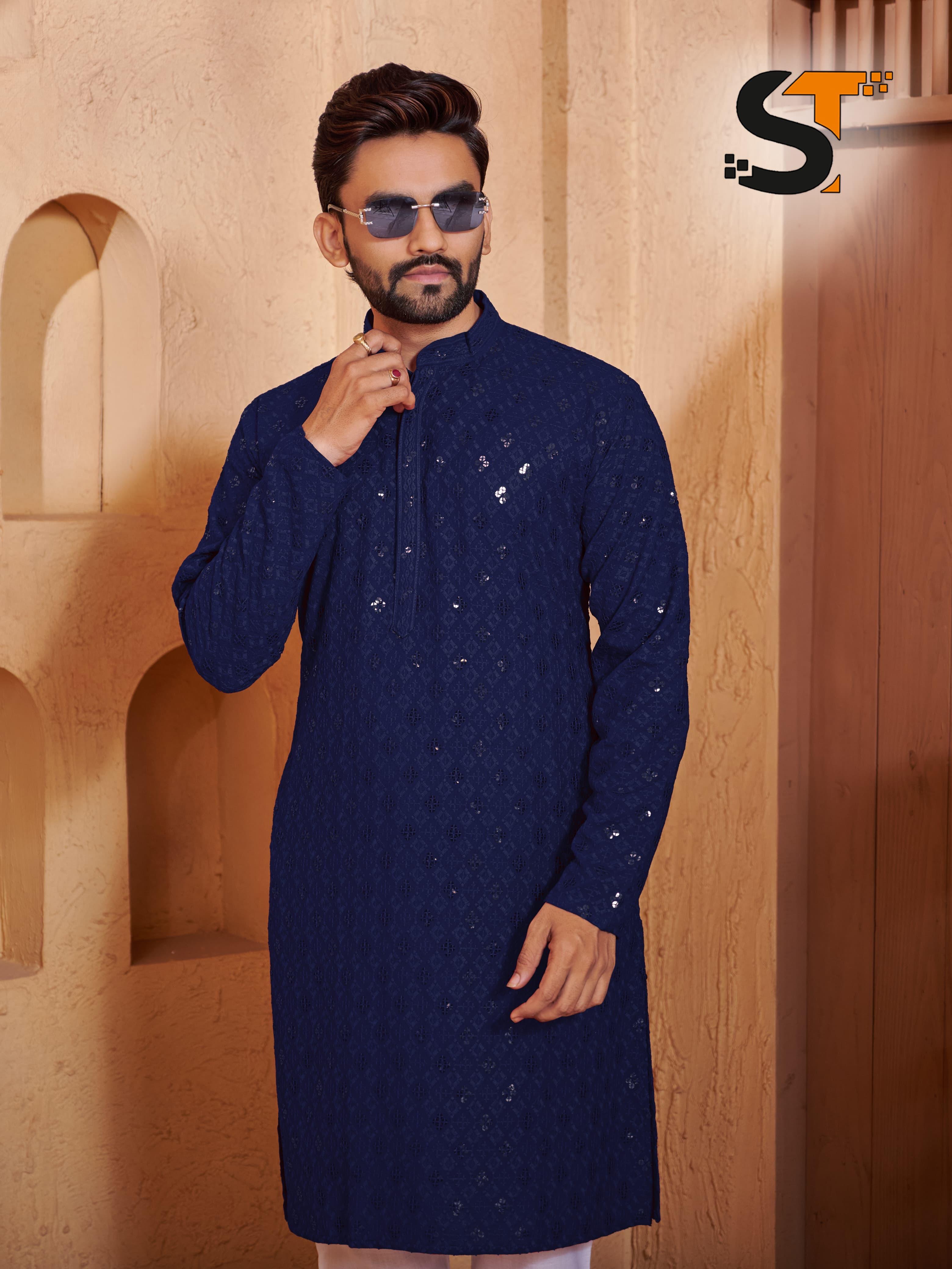 Lekha Sal 9 14kg Rayon Chikankari Work Mens Kurta Pajama