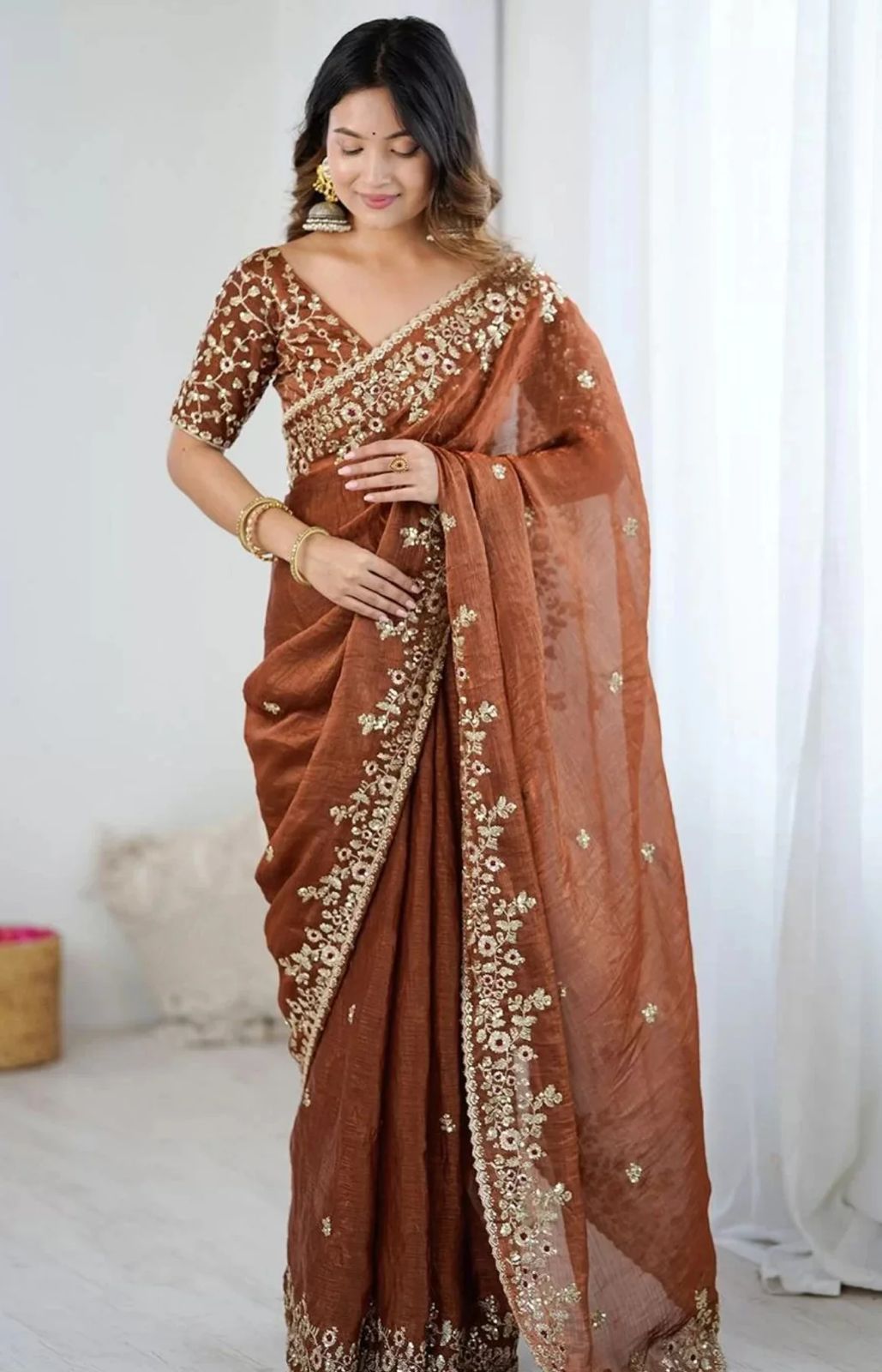 NCO 91 Fendy Chiffon Heavy Embroidery Sequins All Over Wedding Wear Saree