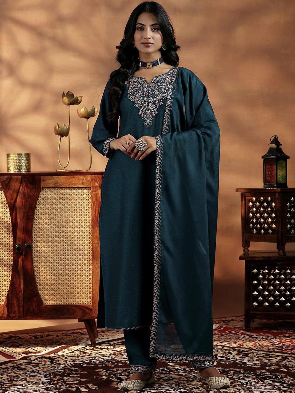NCO 93 Vichitra Silk Sequins Coading Embroidery Kurti Bottom With Dupatta