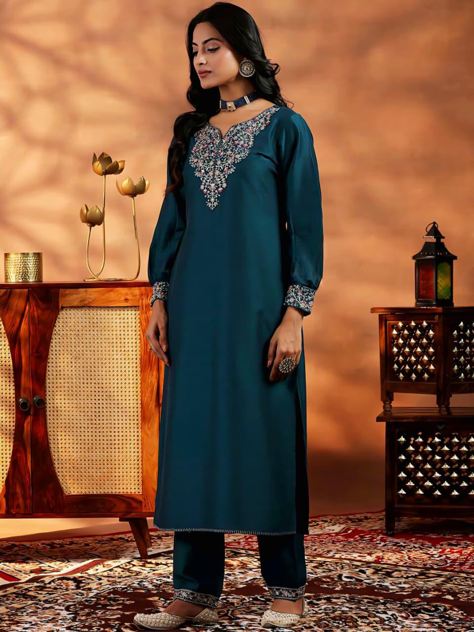 NCO 93 Vichitra Silk Sequins Coading Embroidery Kurti Bottom With Dupatta