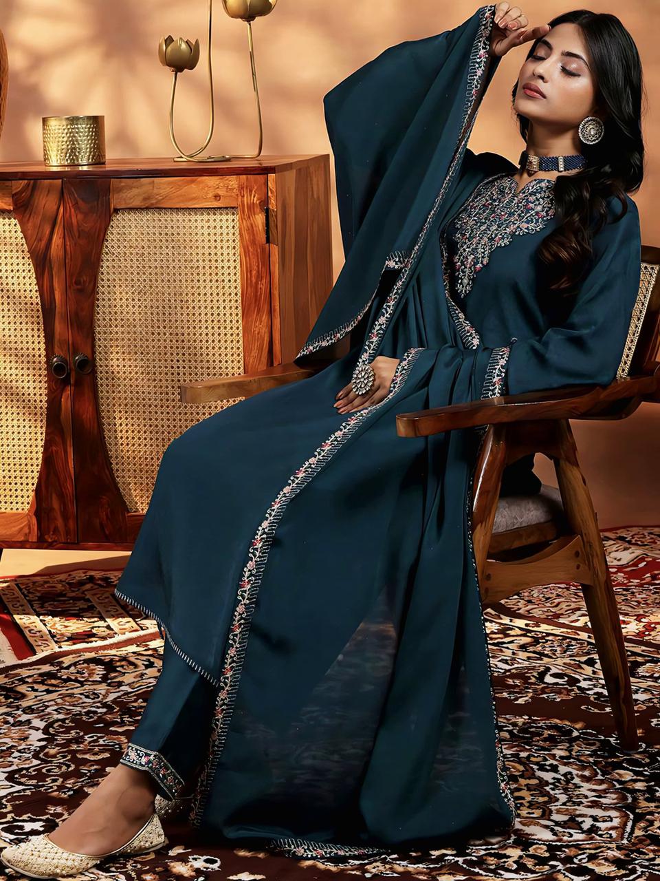 NCO 93 Vichitra Silk Sequins Coading Embroidery Kurti Bottom With Dupatta