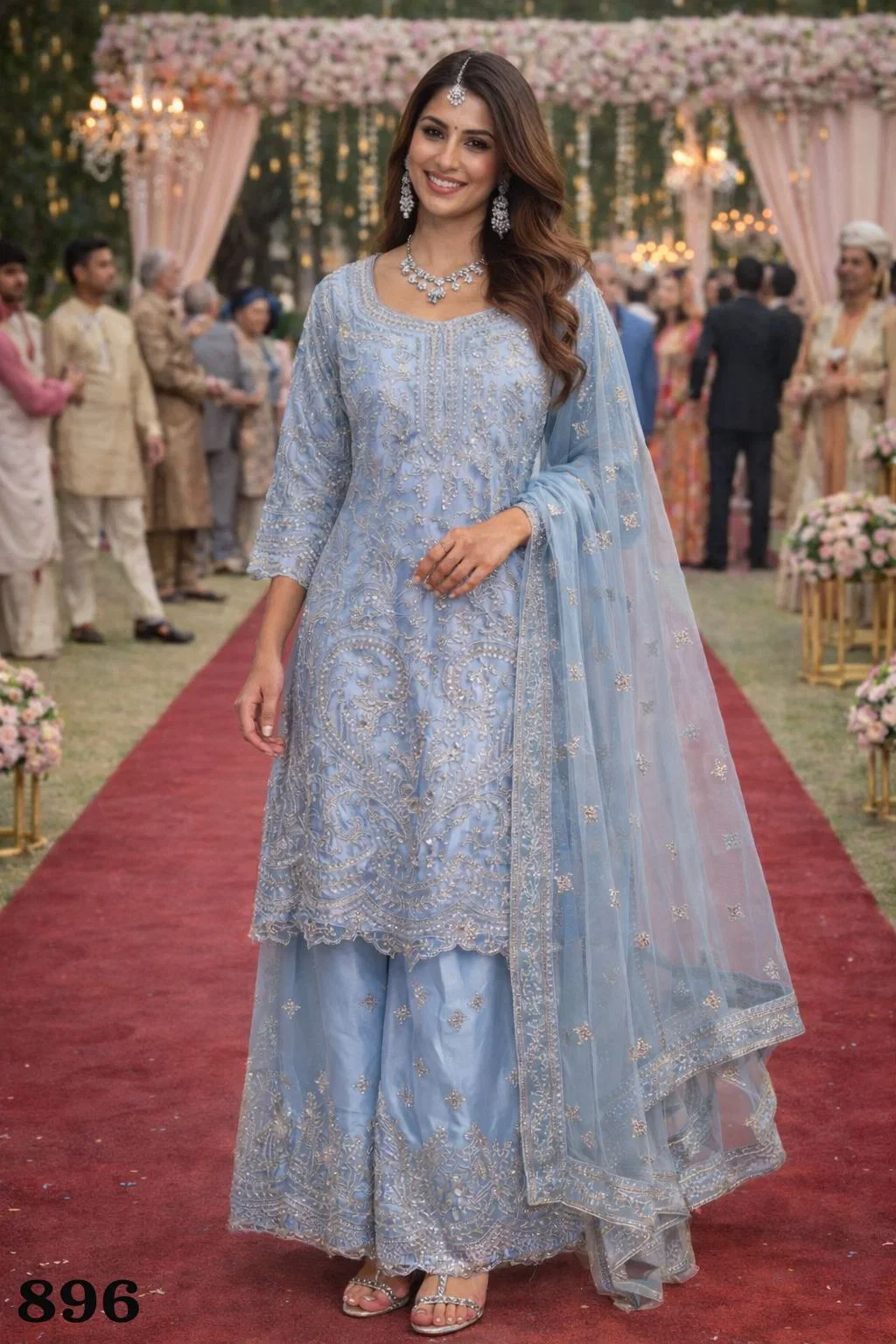 Mrudangi Bhumi Premium Net With Jardoshi Embroidered Kurti Plazzo And Dupatta
