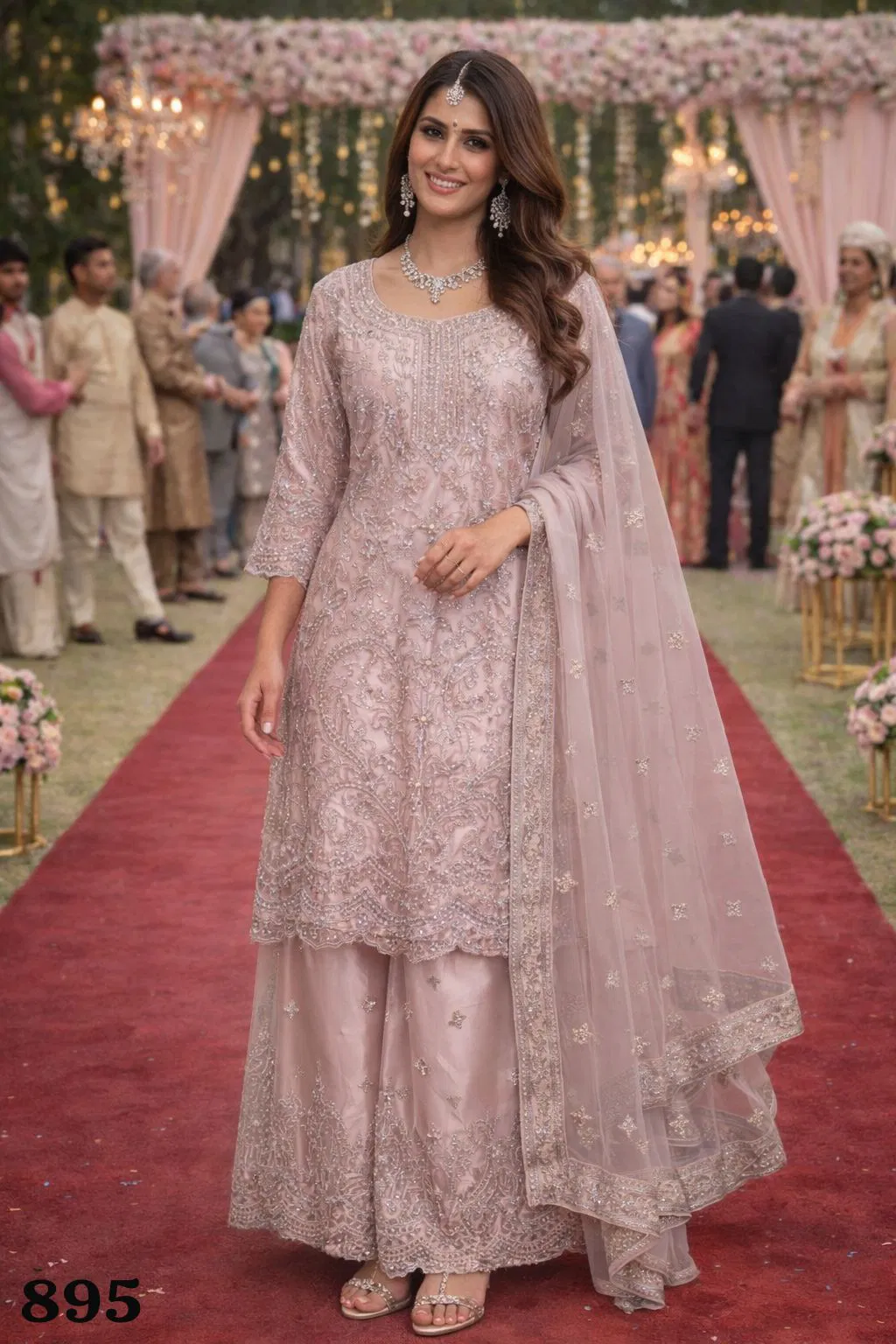 Mrudangi Bhumi Premium Net With Jardoshi Embroidered Kurti Plazzo And Dupatta