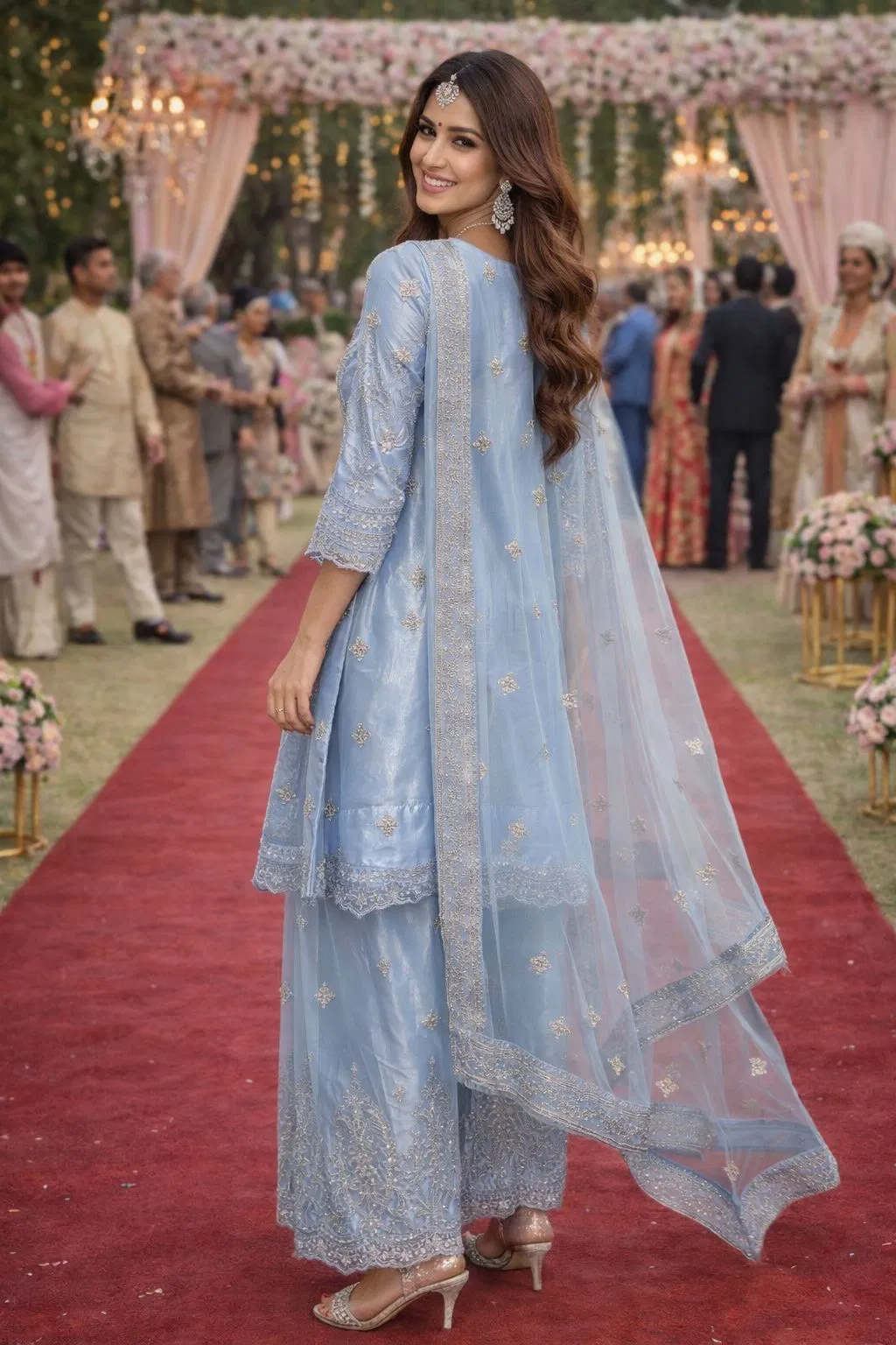 Mrudangi Bhumi Premium Net With Jardoshi Embroidered Kurti Plazzo And Dupatta