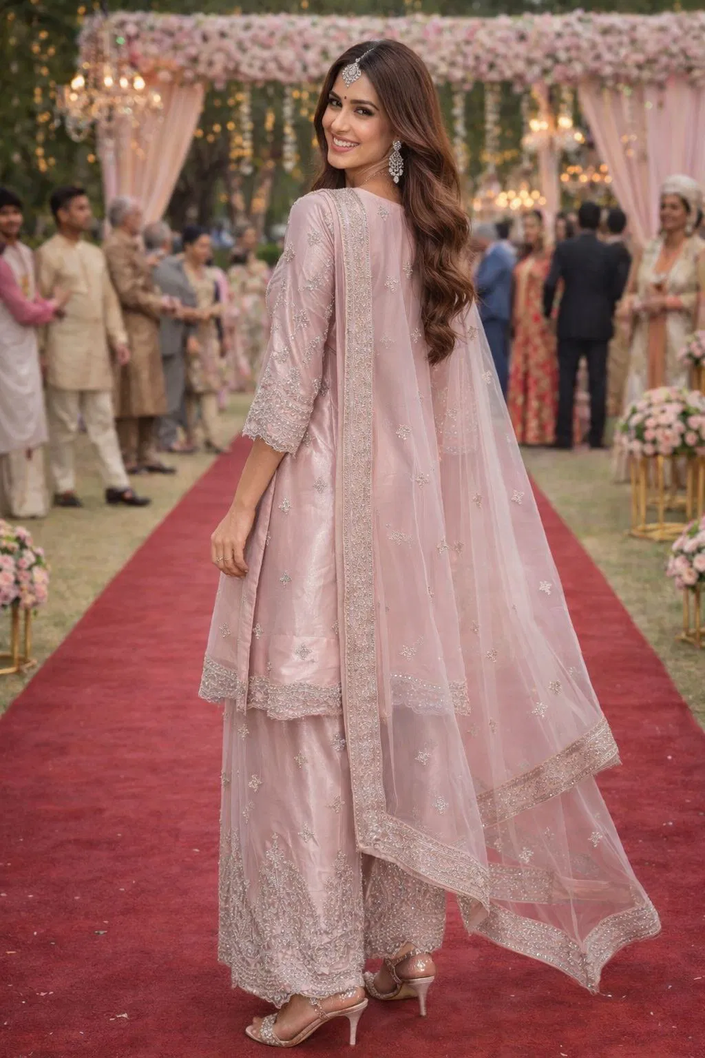 Mrudangi Bhumi Premium Net With Jardoshi Embroidered Kurti Plazzo And Dupatta